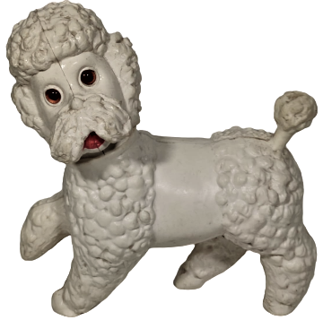 1950 YERLİ ŞİŞME KALIP BEYAZ PILASTİK OYUNCAK FİNO KÖPEK GÖZLER CAM KAFASI DÖNER VE  HAREKETLİ OYNAR CIKAR DÜDÜKLU