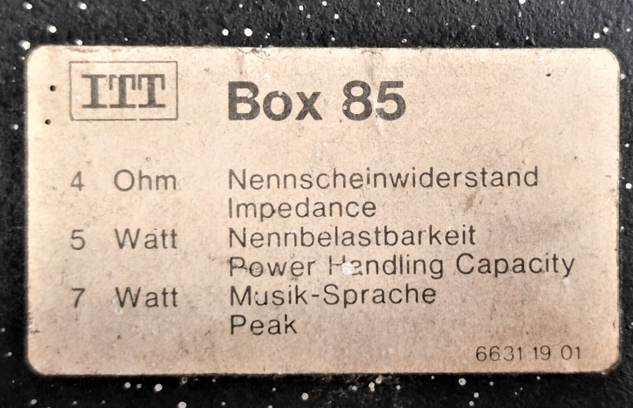 ITT BOX 85 4 OHM  5 WATT MİNİMUM MAKSUMUM 7 WATT MUSİC SPRACHE CİFT KUTU KOLON MÜZİK SETİ HOPORLOR 1970 MODEL