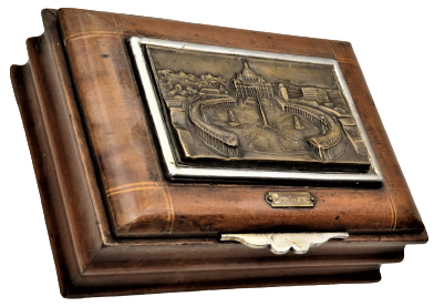 1950 AHŞAP ÜZERİ ROLYEFT KABARTMA CALIŞMASI  RICORDO DI ROMA  SANATCI İMZALI  MÜCEVHER KUTUSU