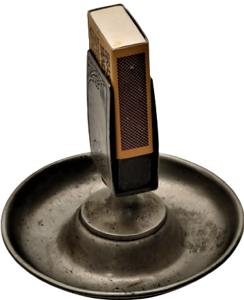 1950 KİBRİTLİK SEHBA UZERİ YUVARLAK KAİDELİ ÜZERİ KALEM İŞ ALPAKA LERDDORE DAMGALI 