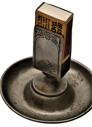 1950 KİBRİTLİK SEHBA UZERİ YUVARLAK KAİDELİ ÜZERİ KALEM İŞ ALPAKA LERDDORE DAMGALI 