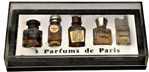 5 PARFUMS DE PARIS MISS BALMAİN GİVENCHY III ANTİLOPE VİVARA PUCCİ MA GRİFFE MİNİ SET MİNYATURE VİNTAGE FRANSA 