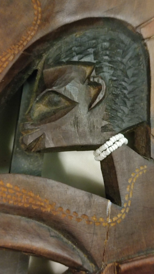 1970 AFRİKA AHŞAP KÖK BOYAMA MAKS  4 FARKLI YÜZLU EL OYMA BONCUK SULU KOTULUK VE KORKULARI KOVUCU