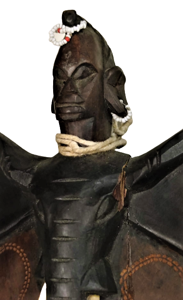 1970 AFRİKA AHŞAP KÖK BOYAMA MAKS  4 FARKLI YÜZLU EL OYMA BONCUK SULU KOTULUK VE KORKULARI KOVUCU