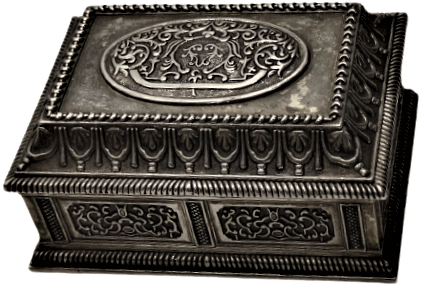 METAL DÖKÜM GÜMÜŞ KAPLANMIŞ HER TARAFI İŞLEMİŞ KAPAKLI TESBİH KUTUSU