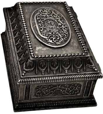 METAL DÖKÜM GÜMÜŞ KAPLANMIŞ HER TARAFI İŞLEMİŞ KAPAKLI TESBİH KUTUSU