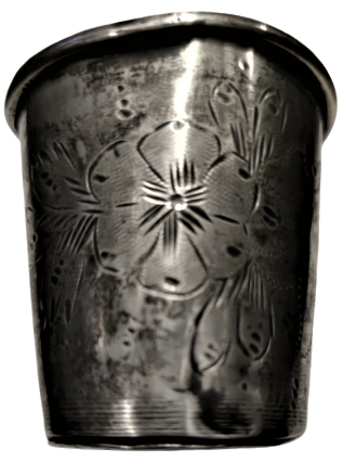 OSMANLI PAZARINA YAPILMIŞ ÜZERİ KALEM EL İŞİ 800 AYAR DAMGALI GÜMÜŞ BEBEK MAMA BARDAGI