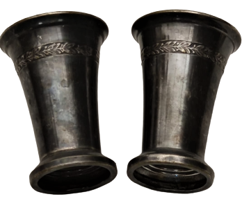 WMF 1/0  STRAUBENMARKE DAMGALI İKİ ADET ÜZERİ İŞLEMELİ GÜMÜŞ KAPLAMA KADEH 