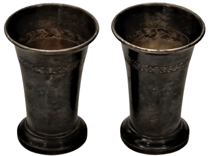 WMF 1/0  STRAUBENMARKE DAMGALI İKİ ADET ÜZERİ İŞLEMELİ GÜMÜŞ KAPLAMA KADEH 