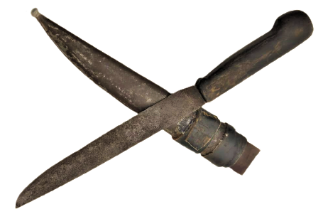 1920 OSMANLI ERMENİ İŞİ SICAK EL DÖVME CELİKDEN  ELDE YAPILMIŞ TENEKE KINLI DERİ SARGILI KUŞAK KAMA 