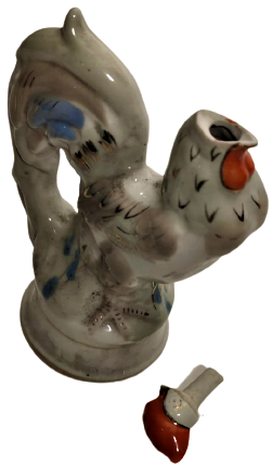 1970 RUS SSCB CCCP PORSELEN HOROZ ŞEKLİNDE TASARLANMIŞ ŞİŞE ÜZERİ EL BOYAMA 