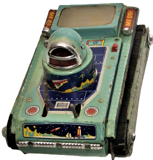 1970 SPACE TANK M0-91 TOYS PİLLİ AKSİYONLU HAREKETLİ ROBOT PALETLİ TENEKE UZAY ARACI OYUNCAK