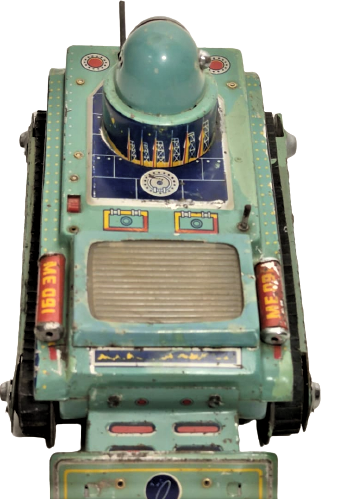 1970 SPACE TANK M0-91 TOYS PİLLİ AKSİYONLU HAREKETLİ ROBOT PALETLİ TENEKE UZAY ARACI OYUNCAK