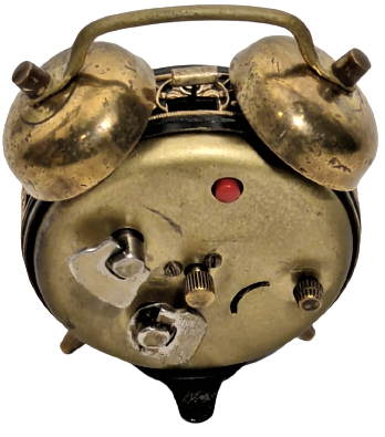 1960 GERMANY PETER SAAT YANLAR DANTELLİ MEKANİK KURMALI ÜSTTEN CİFT VURMALI KAMPANA ZİLLİ AYAKLI YUVARLAK KADRAN  MASA SAATİ