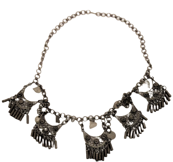 OSMANLI TAMAMI EL YAPIM KİŞİYE ÖZEL TASARIM OLARAK YAPILMIŞ DÜŞÜK AYAR GÜMÜŞ KOLYE