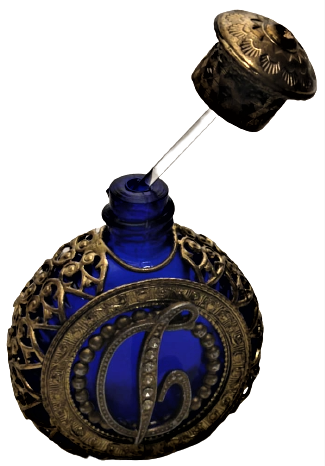 KOBALT MAVİ ÖZEL TASARIM  YANLAR DANTEL ÖN ARMALI MIHLAMA TAŞ İŞLEME ALTIN KAPLAMA CUBUKLU PARFUM ŞİŞESİ