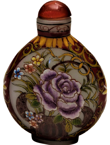  OPALİN ÜZERİ EL İŞLEME HER TARAFI  MİNELİ ÜZERİ  KOMPLE RESİM CERCEVEDE GÜL VAZODA GÜL TEMALI KAPAKLI PARFUM ŞİŞESİ