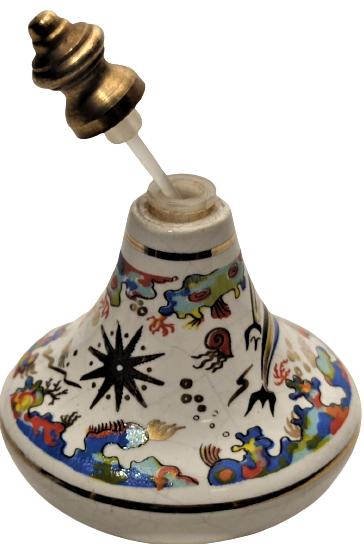 PORSELEN CUBUKLU KAPAK ÜZERİ EL CİZİM DENİZ CANLILARI YUNUSLAR RESMEDİLMİŞ VE EL CEKME ALTIN İŞCİLİKLİ KAPAKLI MİNYATÜR  PARFÜM ŞİŞESİ 