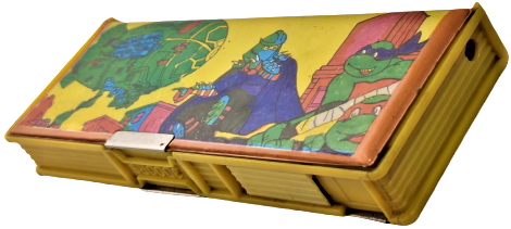 1980 3DOORS KALEM KUTUSU ÜC KAPAKLI TAM TAKIM  NİNJA KAPLUMBAGA RESİMLİ İCERSİ EKSİKSİZ DOLU  