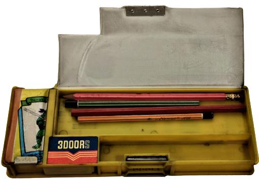 1980 3DOORS KALEM KUTUSU ÜC KAPAKLI TAM TAKIM  NİNJA KAPLUMBAGA RESİMLİ İCERSİ EKSİKSİZ DOLU  