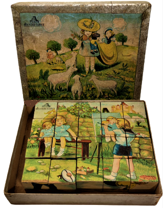 1910  GERMANY ANTİGUES JEUXDES CUBES TOYS LOGO AHŞAP KUPLERDEN OLUŞAN 20 KÜP ALTI ADET FARKLI LOGO