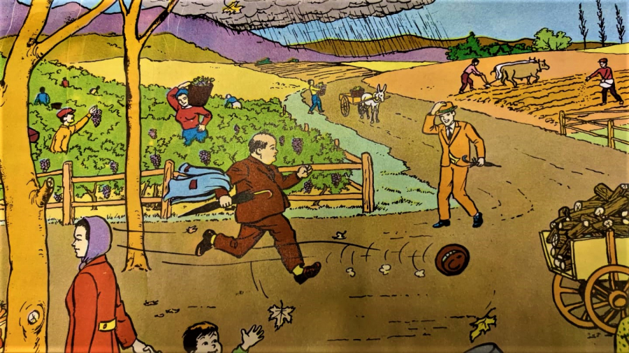 1980 ÖZYUREK YAYINEVİ TARAFINDAN BASILMIŞ RENKLİ TİFDRUK BASKI İLKOKULLARDA SONBAHAR MEVSİMİNİ TALEBELERE SINIF DUVARLARINA ASILAN MEVSİMLERDEN SONBAHAR