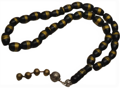 OSMANLI DÖNEMİ BEYKOZ EL İŞİ KOYU BORDO RENKDE HABBELERİN ÜZERİ ALTIN EL CEKME CAM DÖKME 33 LÜK TESBİH