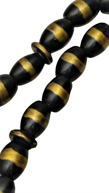 OSMANLI DÖNEMİ BEYKOZ EL İŞİ KOYU BORDO RENKDE HABBELERİN ÜZERİ ALTIN EL CEKME CAM DÖKME 33 LÜK TESBİH