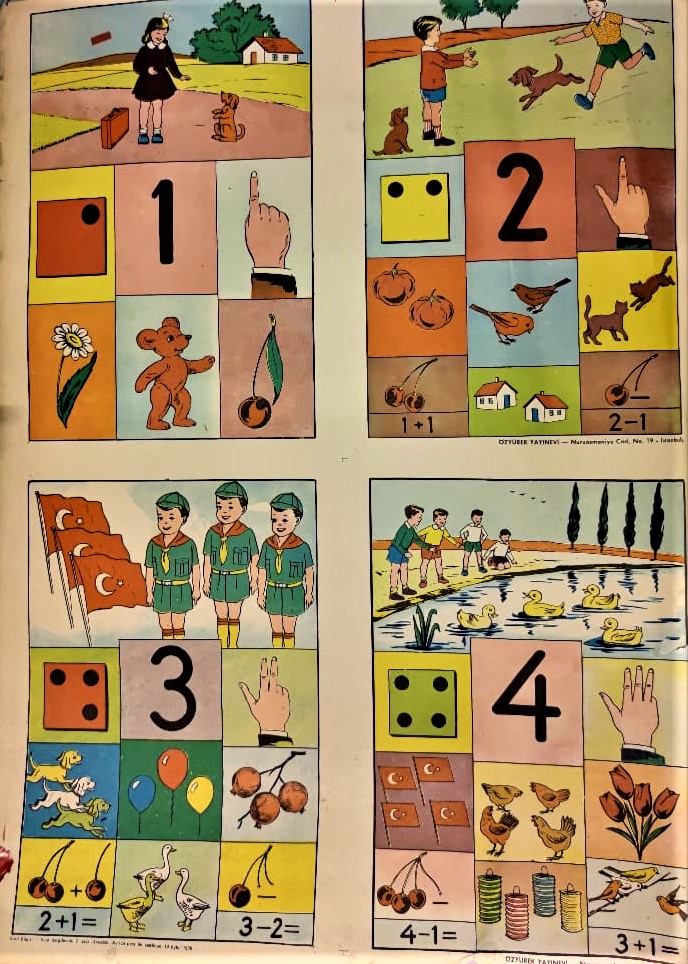1980 İLKOKULLARDA SINIF İCERSİNDE CERCEVELENEREK TALEBELERE  RAKAMLAR VE SAYILARIN ÖGRETİLMESİ İÇİN KULLANILAN AFİŞLER ÜC PARCA