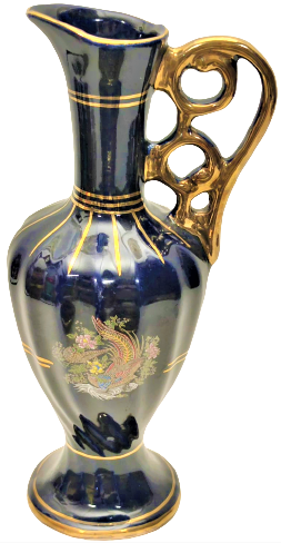 1980 VİNTAGE PORSELEN LEGEN İBRİK ALTIN EL CEKME DETAYLAR ÜZERİ RENKLİ KUŞLARLA BEZELİ MASA ÜZERİ İÇİN GÖRSELLİGİ MUKEMMEL DÜZENLENMİŞ