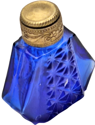 FRANSIZ OSMANLI PAZARINA YAPILMIŞ CAM KOBALT PİRİN İŞLEMELİ CAM CUBUKLU KAPAK PARFUM ŞİŞESİ