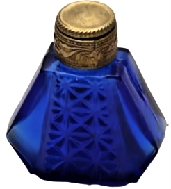 FRANSIZ OSMANLI PAZARINA YAPILMIŞ CAM KOBALT PİRİN İŞLEMELİ CAM CUBUKLU KAPAK PARFUM ŞİŞESİ