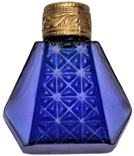 FRANSIZ OSMANLI PAZARINA YAPILMIŞ CAM KOBALT PİRİN İŞLEMELİ CAM CUBUKLU KAPAK PARFUM ŞİŞESİ