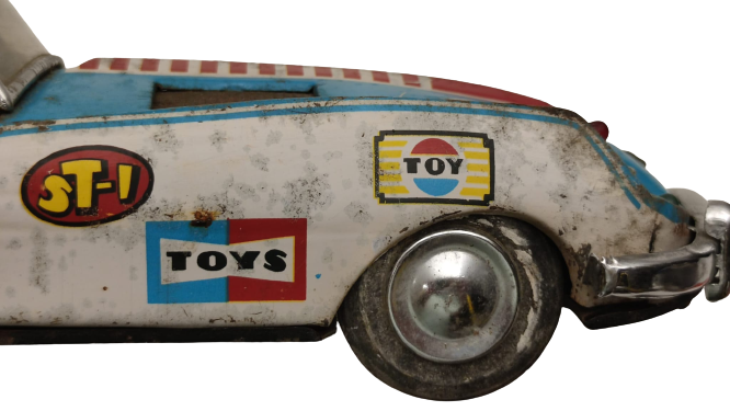 MF 211 TOYS JAGUAR CAR TENEKE SÜRTMELİ YARIŞ ARABASI  MAVİ BEYAZ KIRMIZI ŞERİTLİ ÜZERİ REKLAMLİ 