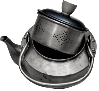 1950 KAMP AVCI JAPAN TİRYAKI CAYDANLIK DÖRT BARDAKLIK İCERSİNDE CAY SÜZGECİ BULUNAN ALİMÜNYUM MİKA TUTMACLI KAPAKLI CAY DEMLİGİ