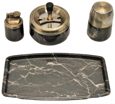 1970 VİNTAGE MASA UZERİ TEPSİ KAPAKLI SİGARALIK MEKANIK CAKMAK FIR FIRLI DÖNER KÜL TABLASI TAM TAKIM 