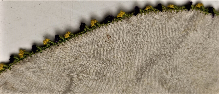 OSMANLI KESE BEYAZ İŞLEMELİ AVRUPA SATEN KUMAŞA EL İŞİ PARA KESESİ KENARLARI OYA İŞİ 