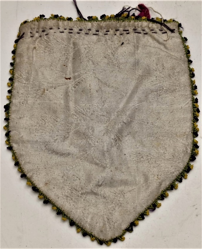 OSMANLI KESE BEYAZ İŞLEMELİ AVRUPA SATEN KUMAŞA EL İŞİ PARA KESESİ KENARLARI OYA İŞİ 