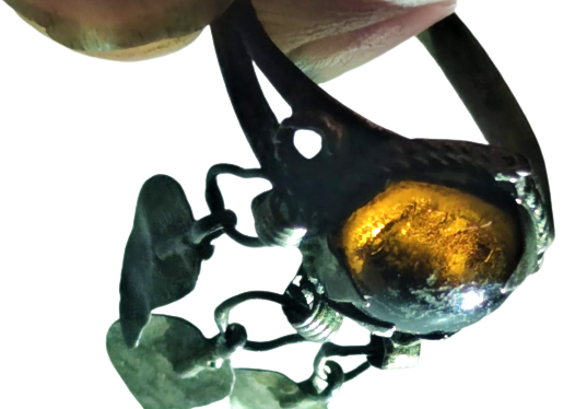 OSMANLI DAMLA  AMBER KEHRİBAR TAŞLI ÜC YAPRAKLI NAZARLIKLI USTA EL İŞİ ÖZEL YAPIM BAYAN YÜZÜK