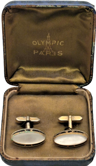 1930 OLYMPIC PARİS OVAL SEDEF KOL DÜGMESİ ORJİNAL KUTUSUNDA 