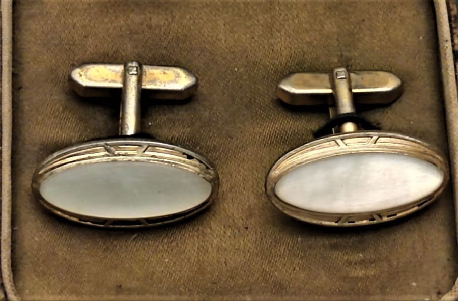 1930 OLYMPIC PARİS OVAL SEDEF KOL DÜGMESİ ORJİNAL KUTUSUNDA 