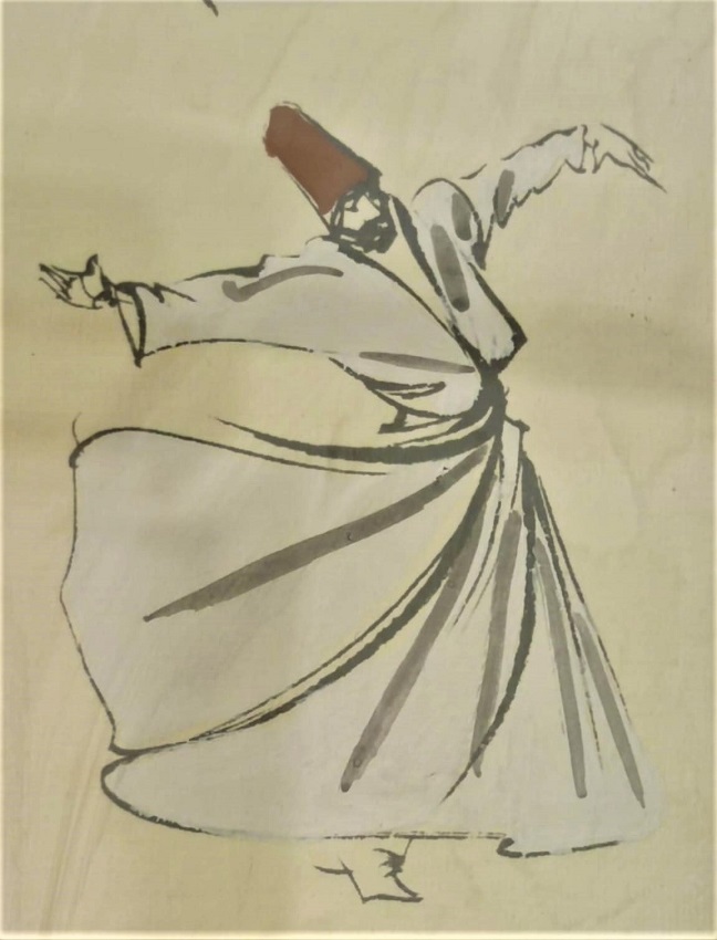 YAGLI BOYA ERDOG SANATCI İMZALI ÜCLÜ SEMA EDEN MEVLEVİLER