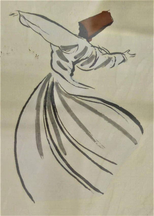 YAGLI BOYA ERDOG SANATCI İMZALI ÜCLÜ SEMA EDEN MEVLEVİLER