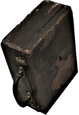 1930 SİYAH RENKLİ DESENLİ KAGIL KAPLI TAHTA DOKTOR MUAYNE CANTAS METAL TAŞIMA KULPLU  İKİ ADET METAL KİLİT SİSTEMLİ  DOKTOR CANTASI