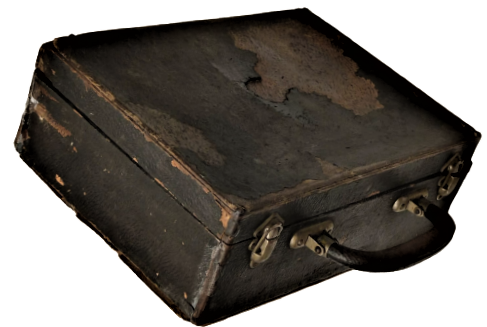 1930 SİYAH RENKLİ DESENLİ KAGIL KAPLI TAHTA DOKTOR MUAYNE CANTAS METAL TAŞIMA KULPLU  İKİ ADET METAL KİLİT SİSTEMLİ  DOKTOR CANTASI