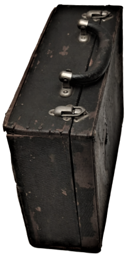 1930 SİYAH RENKLİ DESENLİ KAGIL KAPLI TAHTA DOKTOR MUAYNE CANTAS METAL TAŞIMA KULPLU  İKİ ADET METAL KİLİT SİSTEMLİ  DOKTOR CANTASI