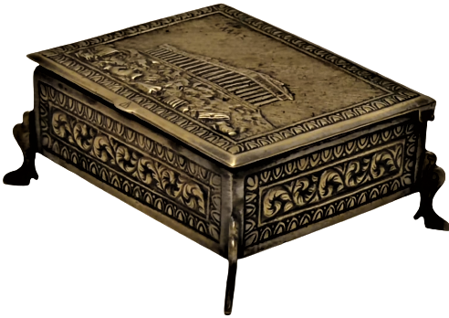 1940 BRONZ YUNAN FİGURLERİYLE BEZELİ MASA ÜZERİ SIGARA  VEYA KARTVİZİT KUTUSU OLARAK KULLANILAN AYAKLI KAPAKLI KUTU