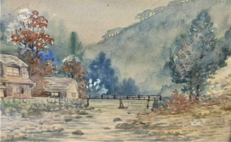 1920 OSMANLI CONSTANTINOPLE MAX FRUCHTERMANN YUKSEK KALDIRIM GALATA  ETİKETLİ SULUBOYA CALIŞMA  JAPON SANATCI REİHO SULUBOYA RESİM İMZALI ORJİNAL AHŞAP VARAK CERCEVESİNDE