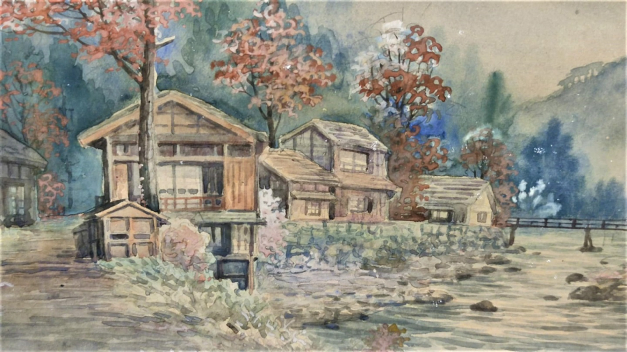 1920 OSMANLI CONSTANTINOPLE MAX FRUCHTERMANN YUKSEK KALDIRIM GALATA  ETİKETLİ SULUBOYA CALIŞMA  JAPON SANATCI REİHO SULUBOYA RESİM İMZALI ORJİNAL AHŞAP VARAK CERCEVESİNDE