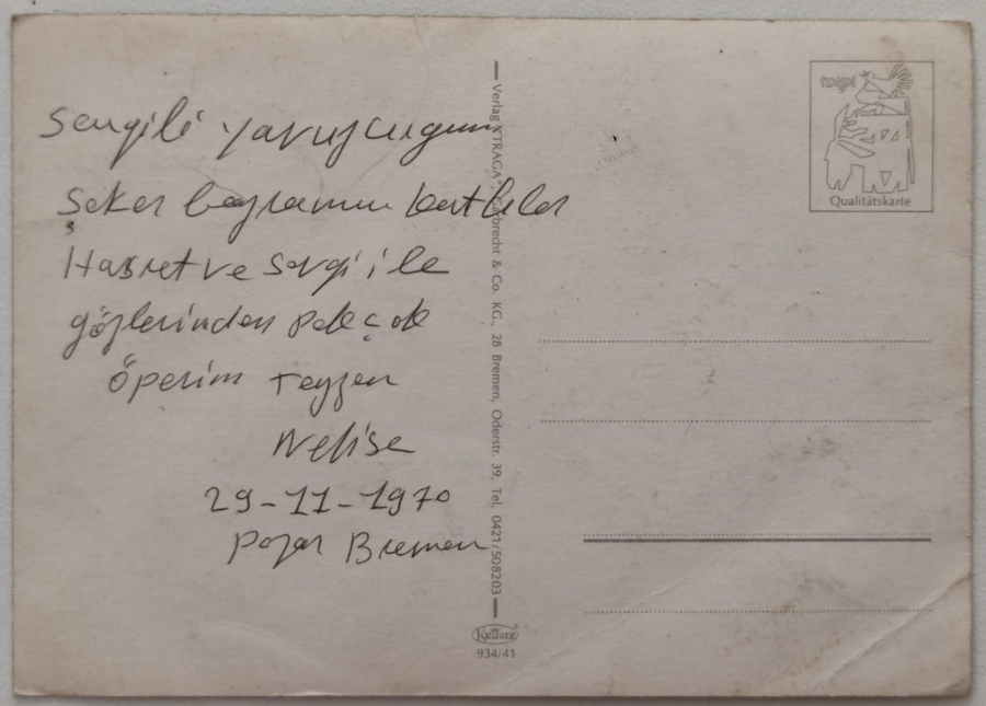 1960 1970 GRÜBE AUS BREMEN RENKLİ BASKI PARCALI KARTPOSTAL ARKASI YAZILI POSTADAN GECMİŞ